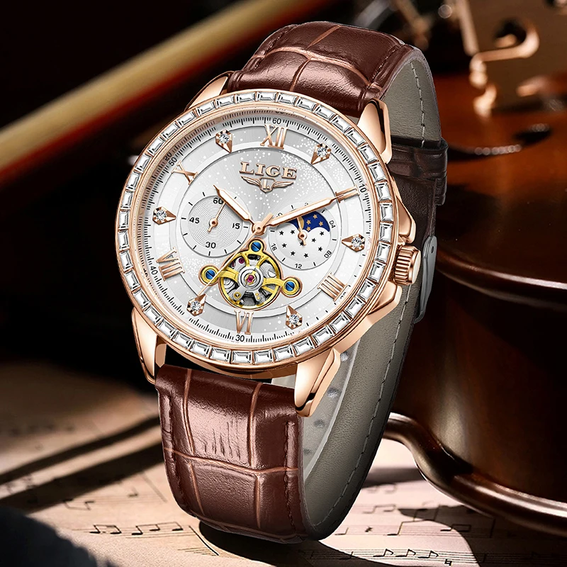 2026 LIGE New Luxury Men Watch Automatic Mechanical Watch for Men Business Sport Wristwatch Waterproof Leather Belt Clock Male