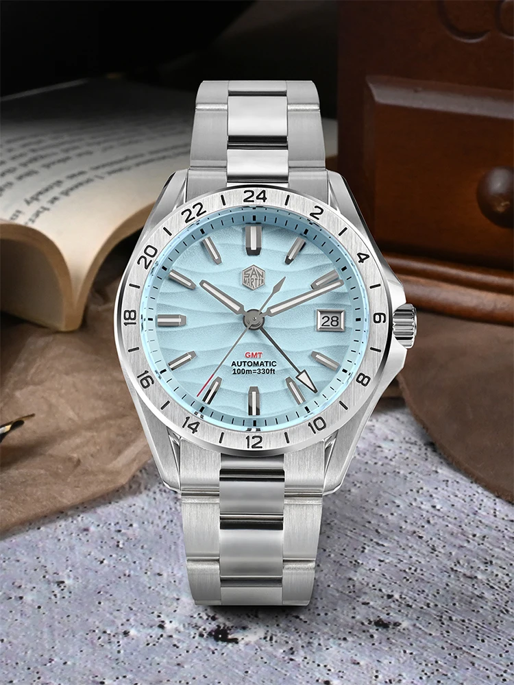 San Martin 39mm Steel NH34 GMT Men Mechanical Watch Wrist Clock Sport Dress Automatic Waterproof 10Bar Swim Reloj Hombre SN0129
