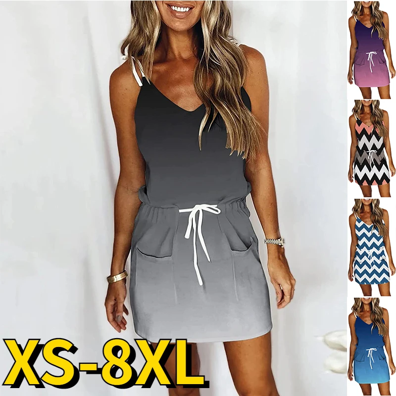 

2023 Summer Fashion Women's V-neck Loose Retro Elegance Slim Skirt Short Skirt Trend Sleeveless Skirt New Design Printing Dress