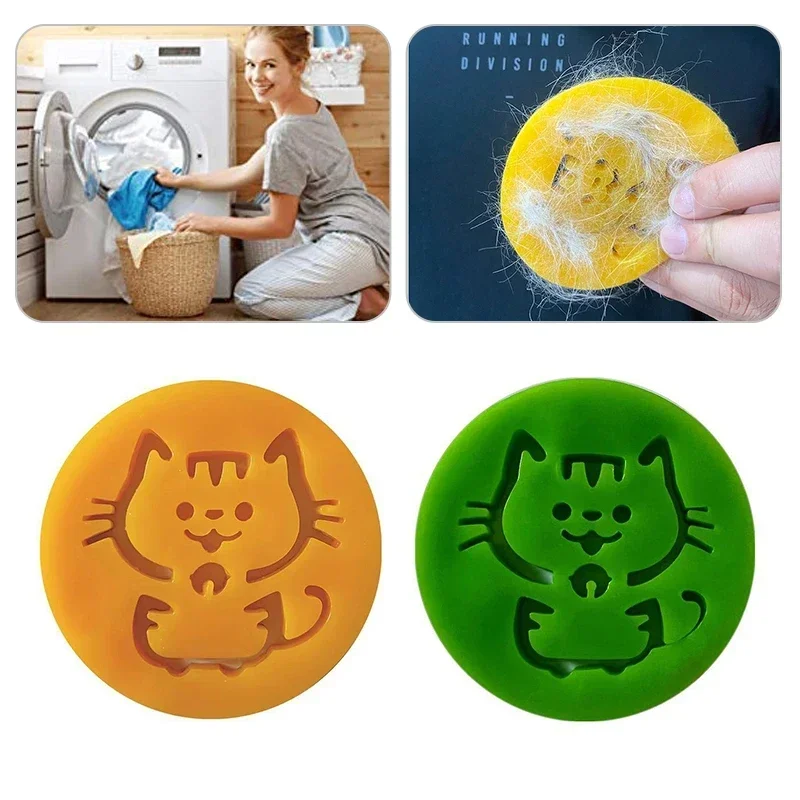 Laundry Ball Pet Hair Remover Laundry Hair Catcher Home Washing Machine Clothing Hair Remover Laundry Discs Lucky Cat Pet Hair Catcher Stickers Laundri Ball Reusable Wash Balls