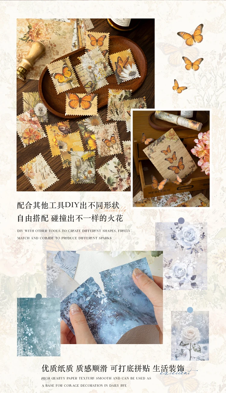 30 Blatt Dekor Scrapbook Vintage Materialien Papier Combo Kit DIY Junk Journal Collage Fotoalbum Retro Hintergrundpapier – Detail 7