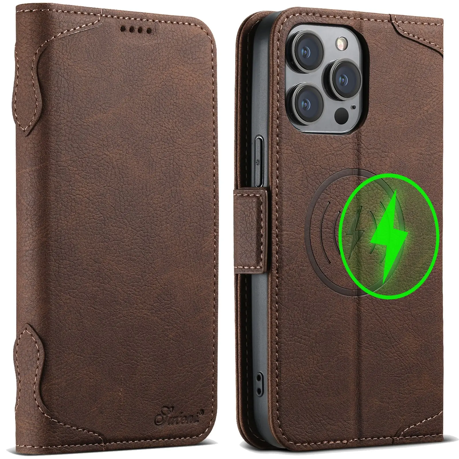 Magnetic Wireless Charge Case for iPhone 16 Pro Max 14 12 13 15 Pro Max 16 Plus Shockproof Leather Wallet Card Slots Flip Cover 2