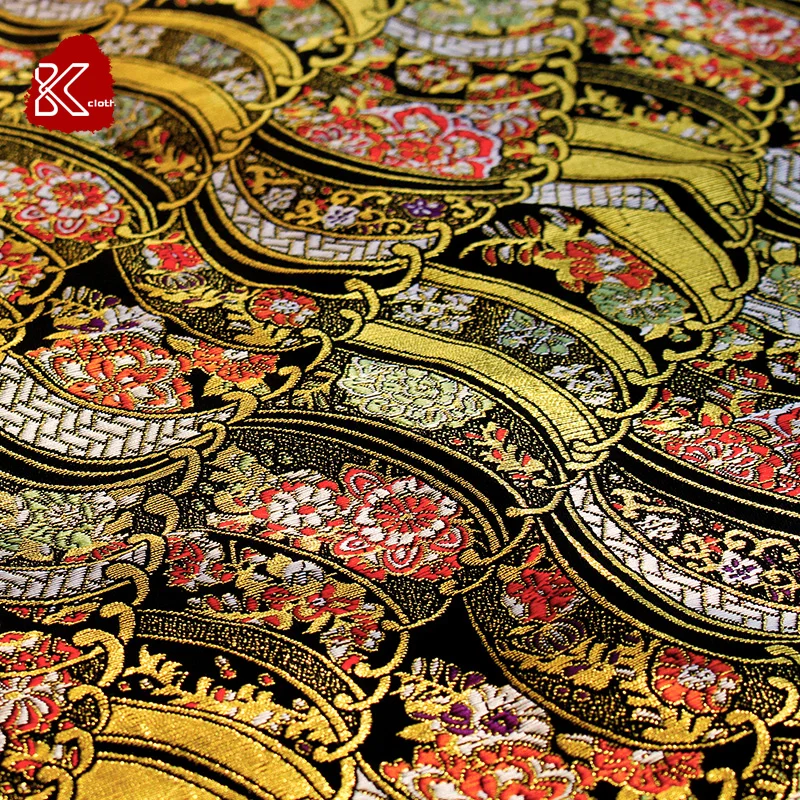 

Fabric Brocade Gold Silk Fabric Spray Flower Kimono Pencil Case Japanese Handmade