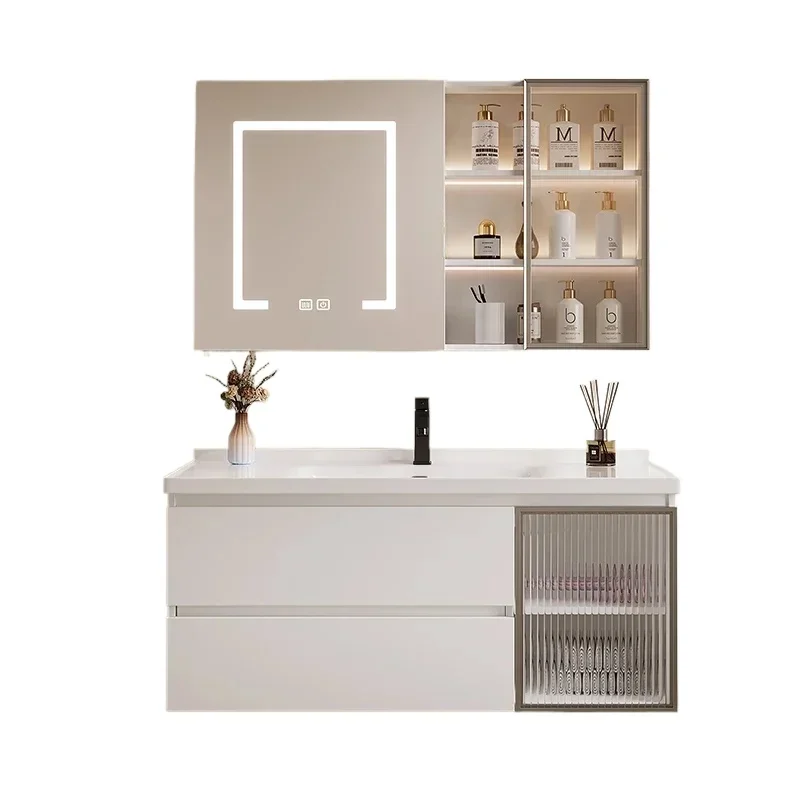 Nordic Luxury Cream Style Smart Bathroom Cabinets Wall-mounted Storage Fog Removal Vanity Combo Fashion Simple Furniture FYBC