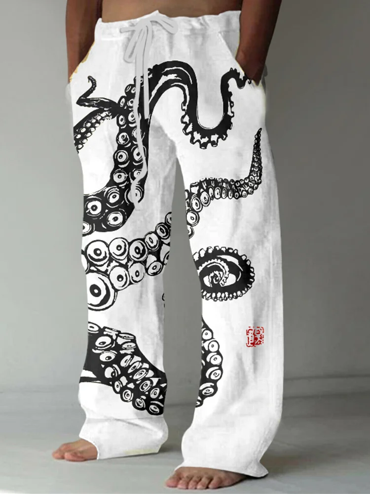 Summer Stylish And Comfortable Everyday Beach Pants Octopus Pattern 3D Printed Casual Plus Size Men's Casual Pants 4