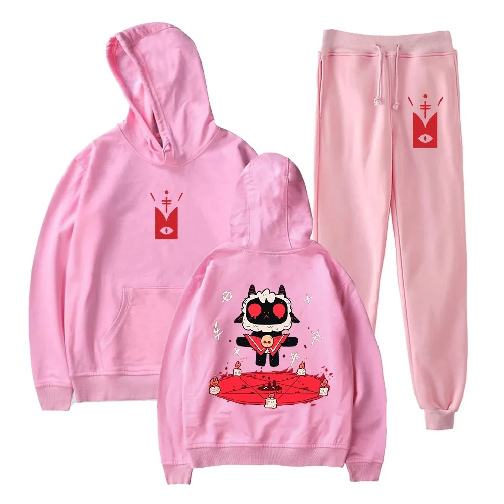 Homens e mulheres do culto do cordeiro Hoodie e calças Jogger Set, moletons e moletom, Streetwear engraçado, jogo quente, 2 pcs