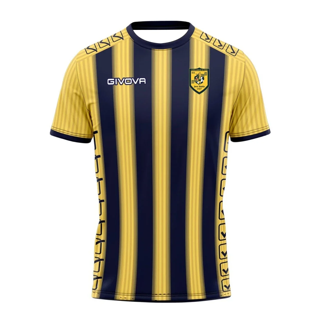 Marineblau-gelbe Streifen, geometrischer Druck, atmungsaktives Sport-T-Shirt, Fußballtrikot, 3D-HD-Drucke, ideales Trikot, Eltern-Kind-Outfit