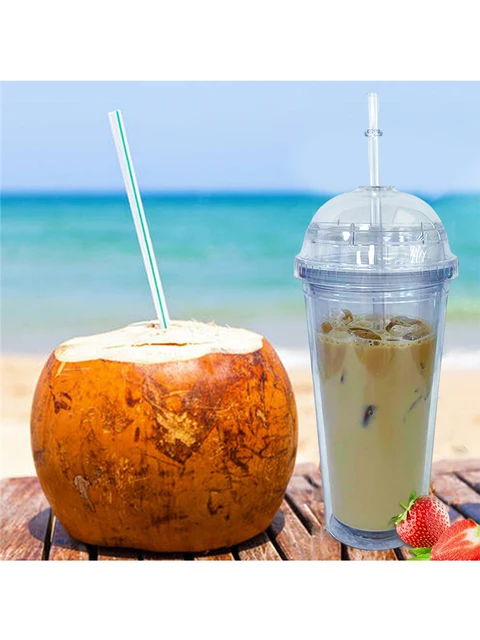 20oz Milk Tumbler with Dome Lids Double Wall Plastic Drink Cups With Straw  Reusable Clear Water