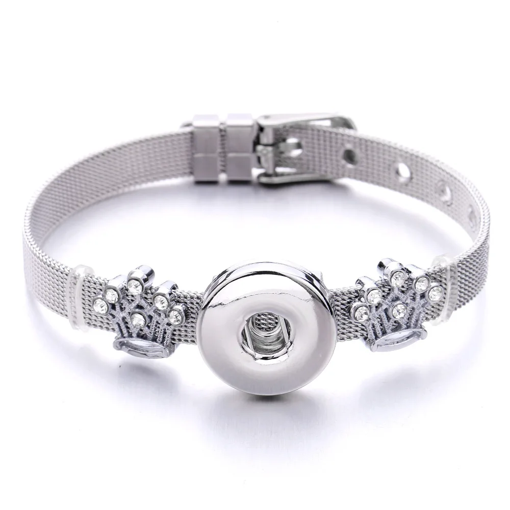 Stainless Steel Snap Button Bracelet Bangle Fit 18mm Snap Buttons Jewelry Heart Crown Bracelet For Women Men Jewelry