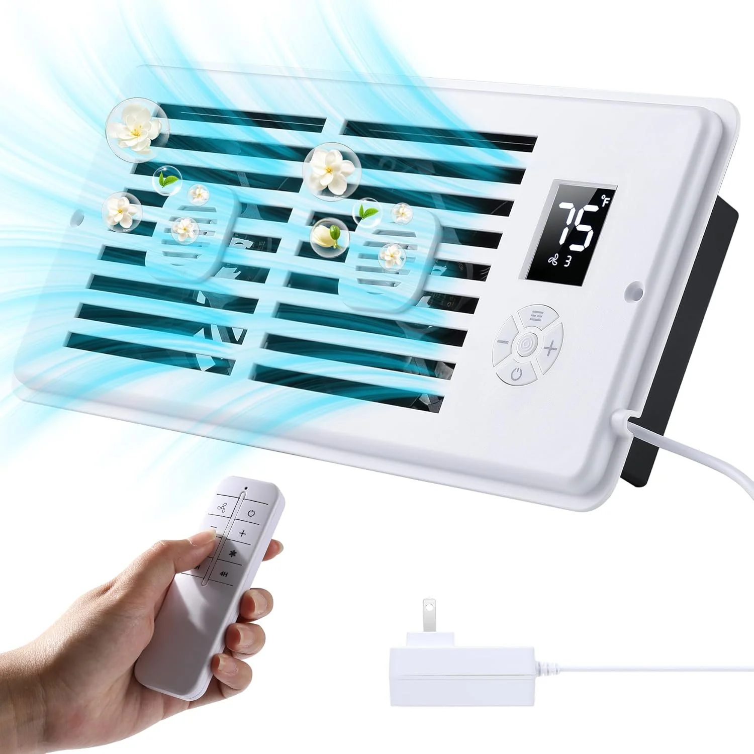 พัดลมดูดอากาศเงียบพร้อมตัวจับเวลา 2/4 ชั่วโมง การตั้งค่าความเร็ว 10 ระดับ รีโมทคอนโทรล เหมาะสําหรับติดตั้งบนผนัง 1