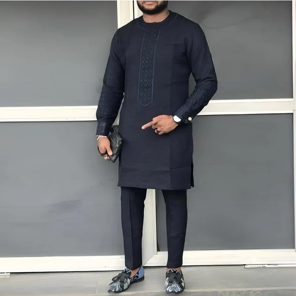 2023 New African Dashiki For Men Crew-neck Printed Clothing Pants Ttwo-piece Cool Casual Retro Party Business Suit M-4XL