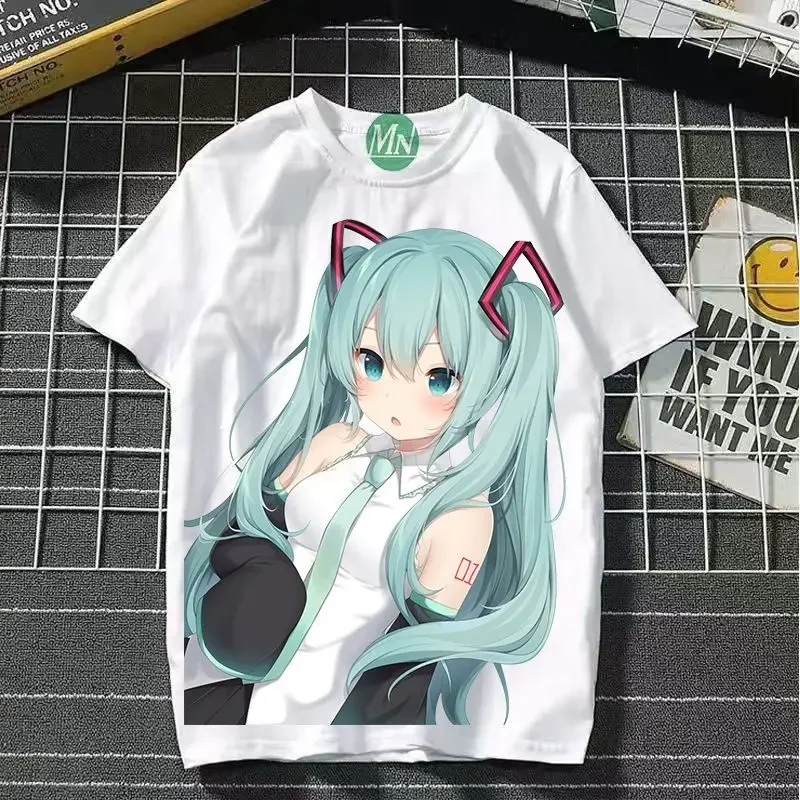 Hatsune Miku Co-Branded Cartoon Print Ladies' T-Shirt - 2D Animation Style