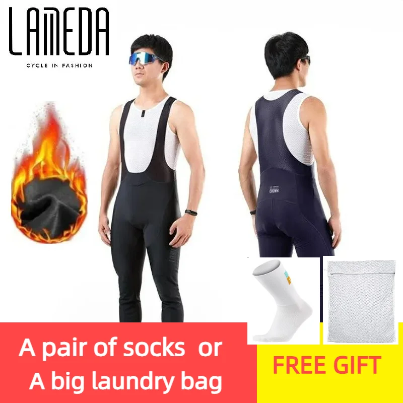 Lameda Winter Men's Strappy Bike Pants Professional Long Pants Winter Warm Fleece Windproof Road Bike Cycling