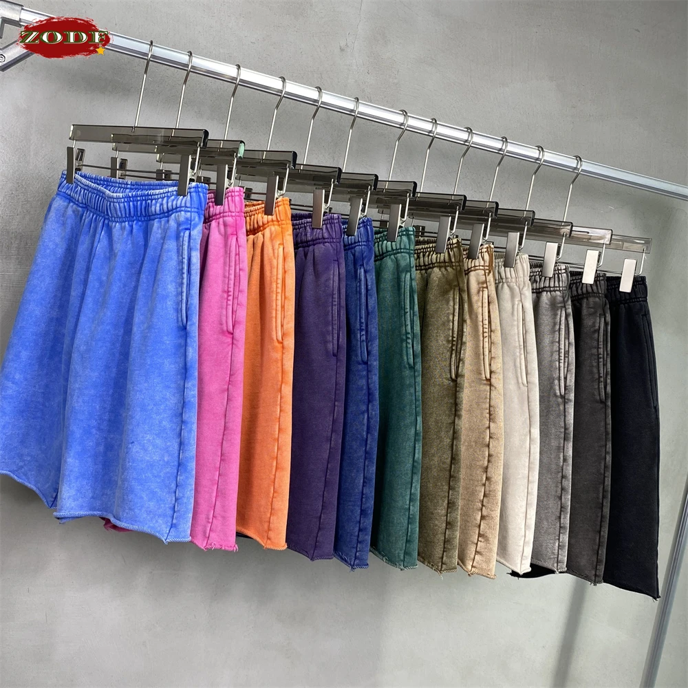 ZODF Vintage Men Summer Batik Washed Cotton Shorts Unisex High Street Distressed Loose 420gsm Short Pants Brand Clothes HY0817 2