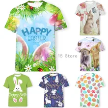 

2022 New Fashion Unisex Funny 3D Printed Happy Easter Rabbit eggs T-shirt for Men/women