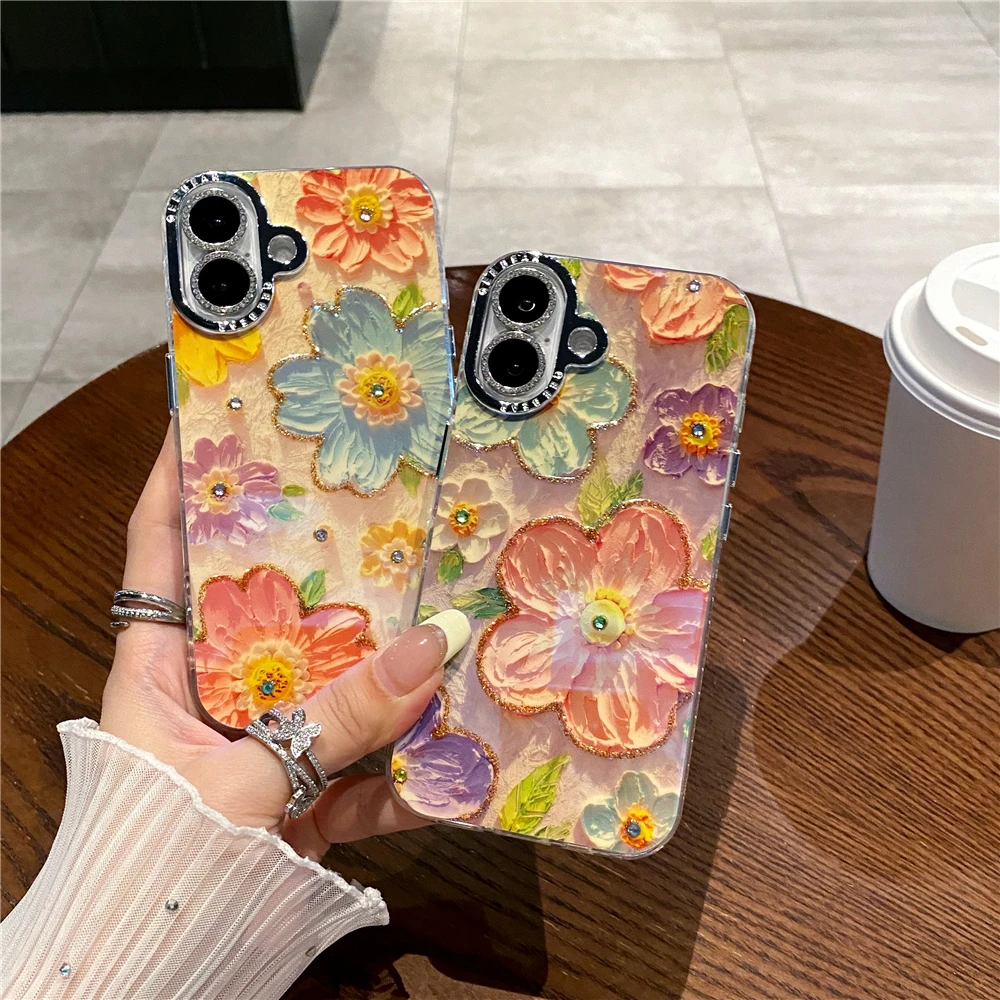Colorful Blu-ray Diamond Flower Phone Case For Iphone Models_voghion.com