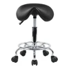KKTONER Rolling Saddle Stool PU Leather Swivel Adjustable Rolling Stool with Wheels Salon Chair Black 1