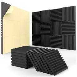 12 Pack High-Density Self-Adhesive Acoustic Wall Panels, 12x12 Inch Quick-Recovery Soundproof Foam (Black 12 pcaks)