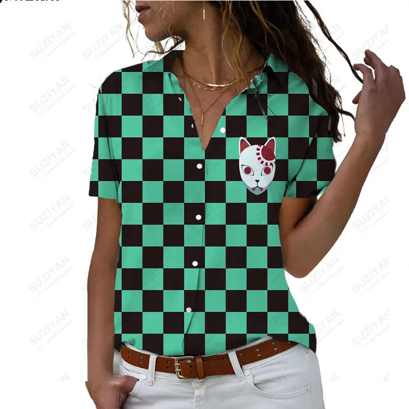 

New Fashion Spring/Summer Polka Dot Plaid Gradient Floral Pattern 3D Digital Print Shirt Short Sleeve Women's Polo Button Top
