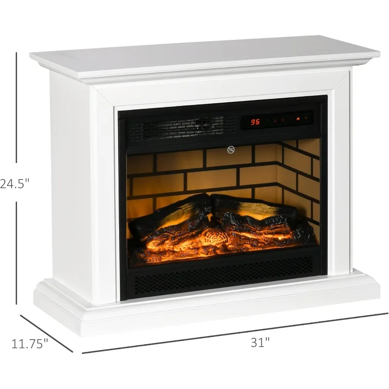 31" Electric Fireplace with Dimmable Flame Effect and Mantel, Freestanding Space Heater with Log Hearth and Remote Control, 5