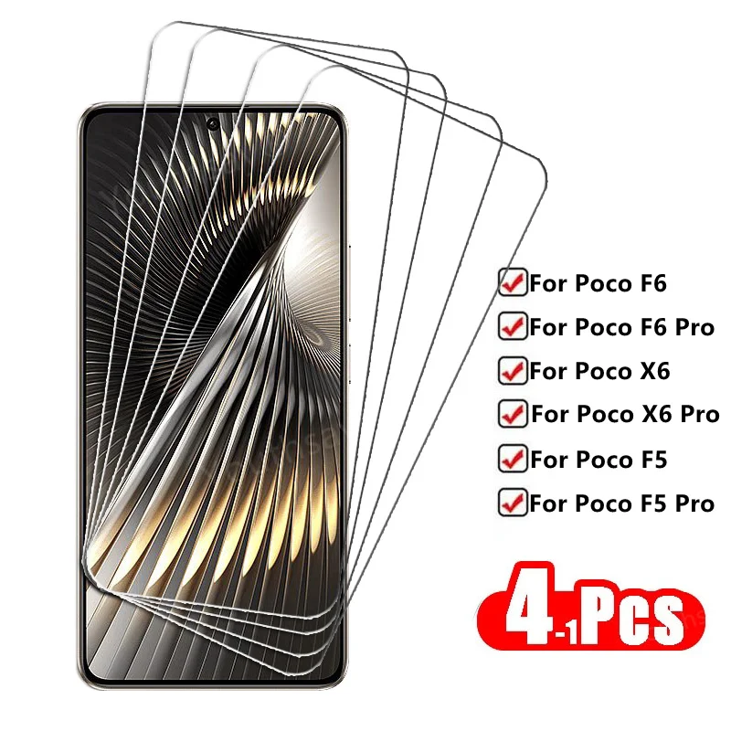 

4-1Pcs Glass For Poco F6 Tempered Glass For Xiaomi Poco F6 Screen Protector HD Protective Phone Film Poco F6 X6 F5 Pro