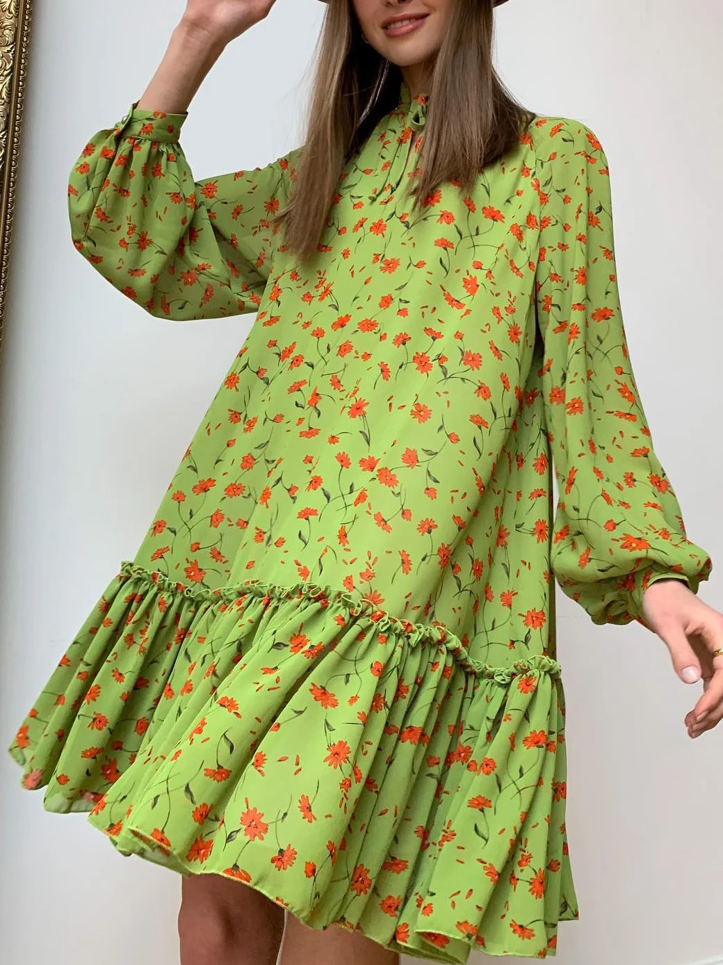 Summer Floral Print Chiffon Dress for Petite Women Sexy A-line 