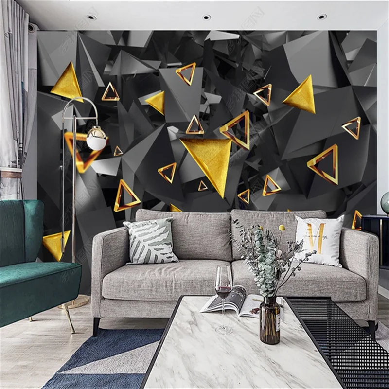 

Modern Mural Wallpapers For Living Room Stereo Geometry abstract Golden Bedroom Wallpaper TV Background Wall Paper Home Decor