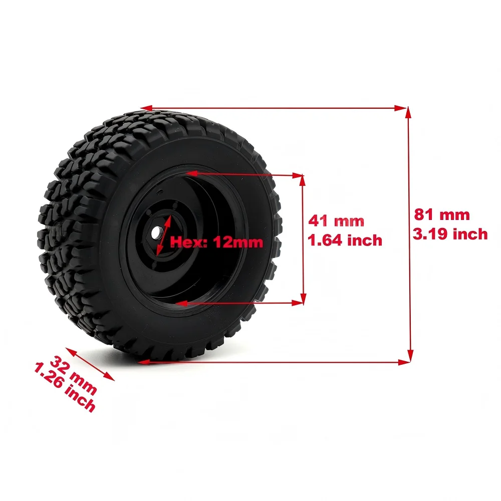 Jeu de 4 roues RC 1/10 12mm hexagone 3.5mm tige