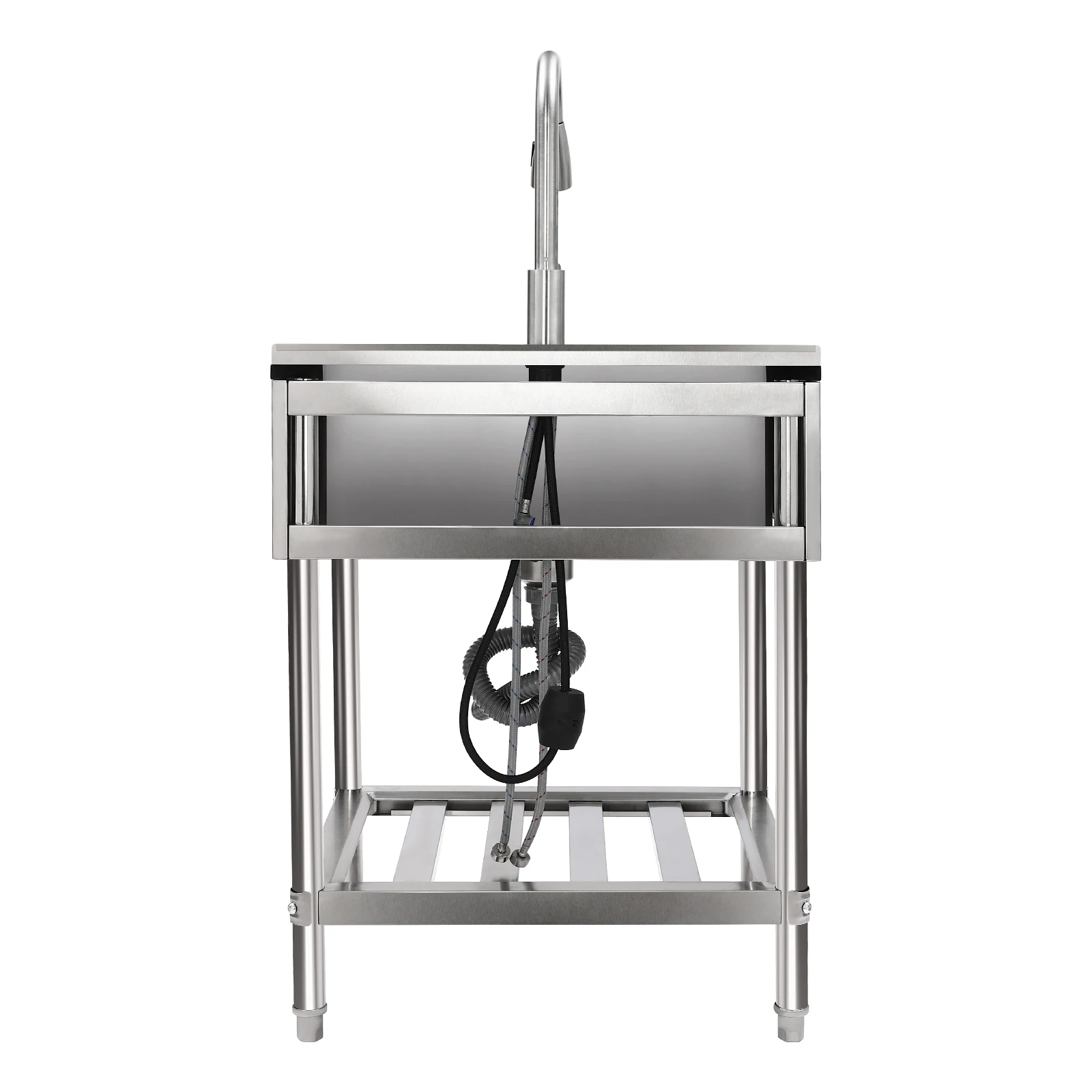 Black&Silver，Durable Kitchen sinks with Pull-Out Faucet, Adjustable Temperature, and Space-Saving Bottom Shelf 6