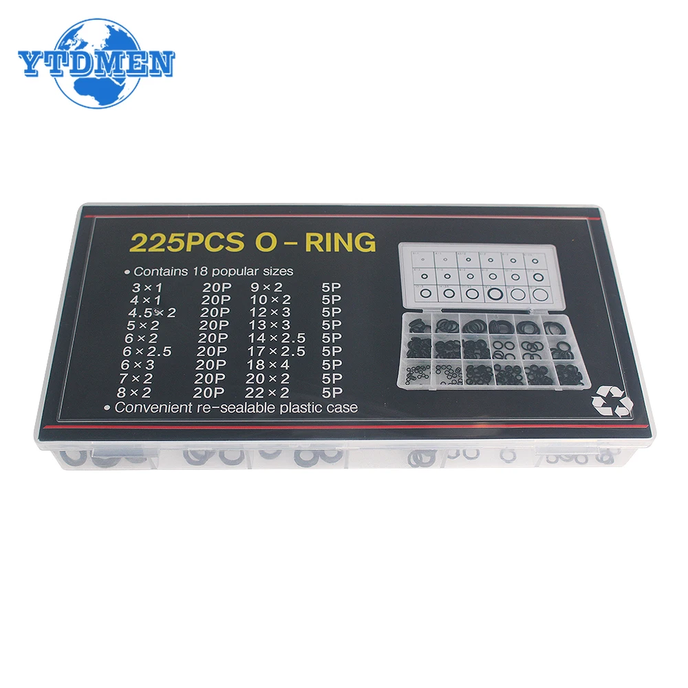 225PCS Rubber O Ring Oil Resistance O-Ring Washer Gasket Seals Watertightness Assortment Different Size with Box Kit