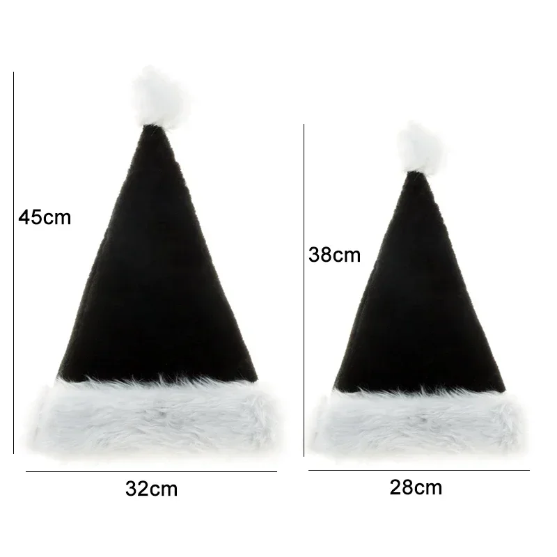 Unisex Xmas Black Plush Christmas Hat for Adults Kids Comfortable Santa Claus Cosplay Supplies Christmas Party Decor Gift