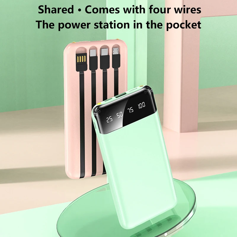 100000mAh Built-in 4-wire Power Bank Thin And Convenient Mirror-like Screen Digital Display Business Powerbank for All Phones 5