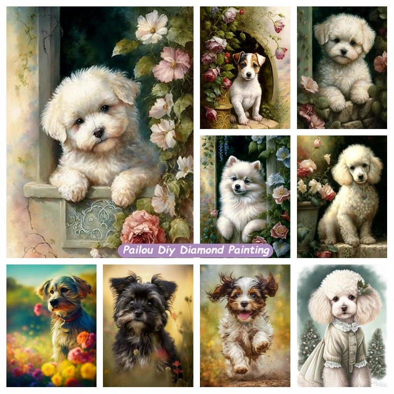 Small Yorkshire Terrier Dog Diamond Painting Kits Cute Scottish Terrier  Animal In Flowers Garden Mosaic Cross Stitch Home Decor - AliExpress