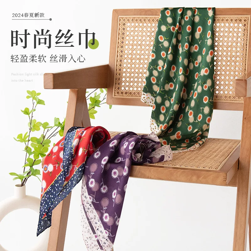 

Luxury Print Square Scarf Women Spring Neck Tie Shawl Wraps Female 70cm Hair Hand Wrist Headkercheif Silk Satin Square Scarf