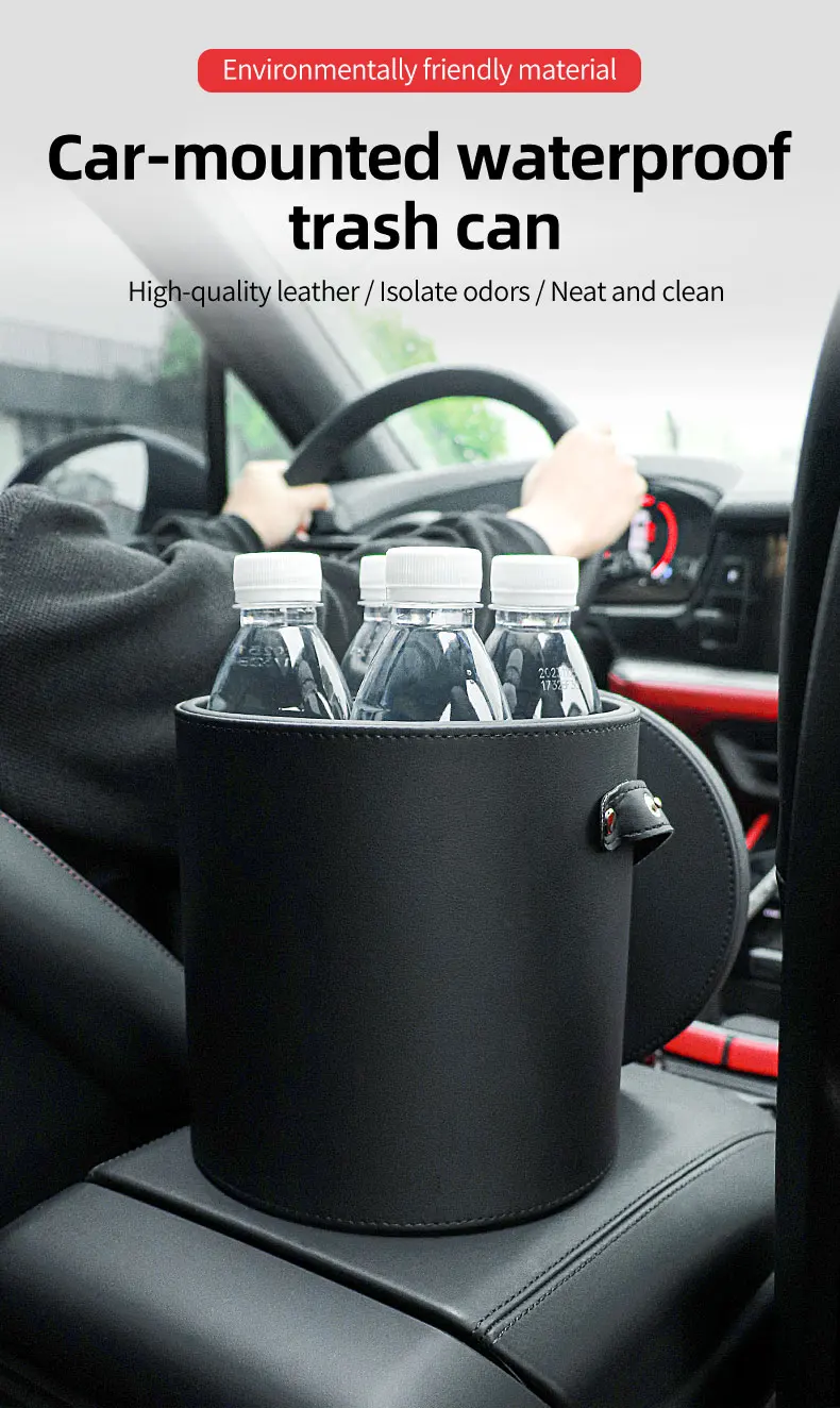 Auto Mülleimer Organizer Müll Lagerung Auto Abfall Korb Tragbare Wasserdichte Runde Mit Deckel Automotive Liefert Große Kapazität – Detail 1