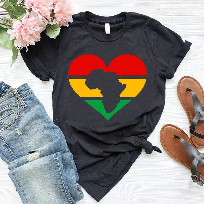 

Love Africa Map Printed Aesthetic Women T Shirts Cotton Short Sleeve Graphic Tee Black History T-shirt Unisex Tops Dropshipping