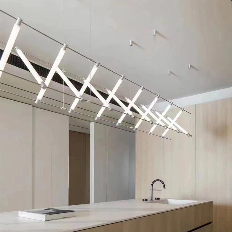 Mazha Lighting Moderner geometrischer Kronleuchter, minimalistische Designer-Langhängelampen für Loft-Esszimmer-Einwegleuchten – Detail 15
