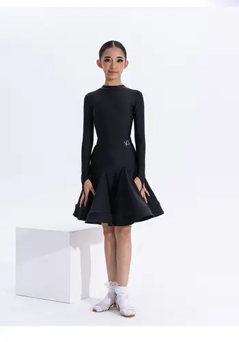 Girls Latin Dance Competition Clothing Glossy Fabric Long Sleeves Dance Dress Kids Cha Rumba Dance Practice Training Wear - Image 21