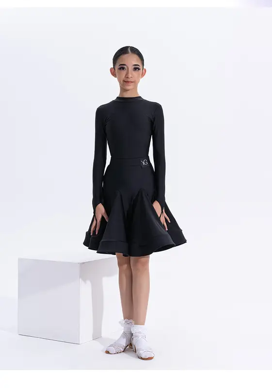 Girls Latin Dance Competition Clothing Glossy Fabric Long Sleeves Dance Dress Kids Cha Rumba Dance Practice Training Wear - Image 21