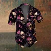 Summer Retro Flower Skull Pattern Men's Short Sleeved Shirt Men's Fashion Street Trend Horror Skull Party Men Oversized T-Shirt 5