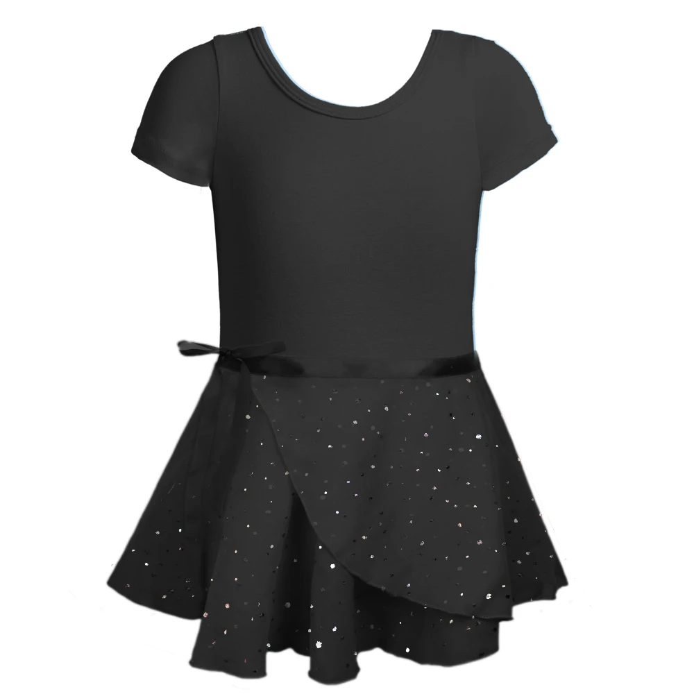 Collant manga curta para meninas, roupa popular de ginástica, vestido de bailarina com saia, roupa dançarina para criança