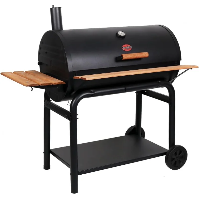 

Char-Griller® Outlaw Charcoal Grill and Smoker with Cast Iron Grates, Warming Rack, Premium Wood Shelves and 950 Cooking Square