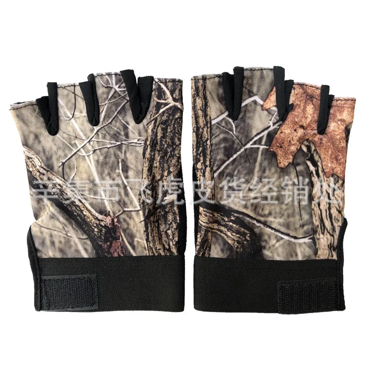 Xinji Dried Leaf Camo Breathable Sweat-absorbing Gloves Thin Outdoor Riding Tactics Anti slip Men's Half Finger Gloves