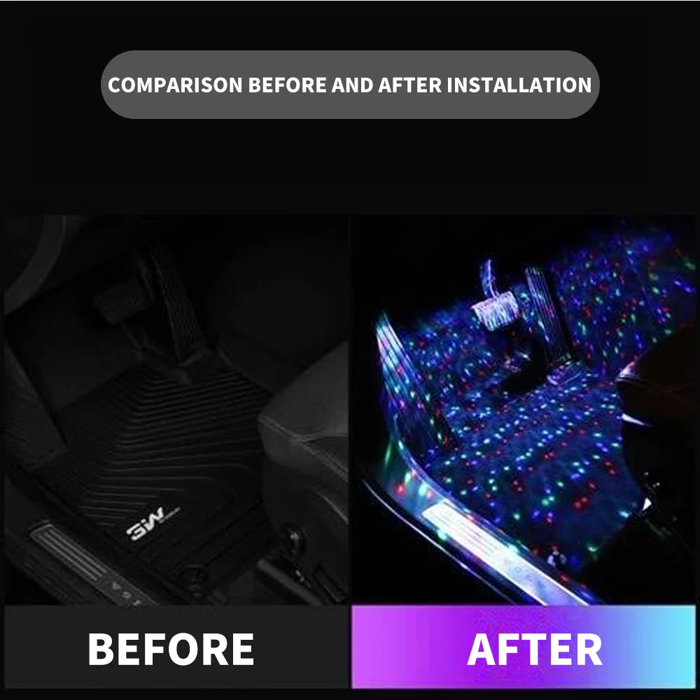 자동차 인테리어 RGB LED 스트립 조명 스타일링 장식, 분위기 램프 액세서리, 풋 라이트 음악, 4 개