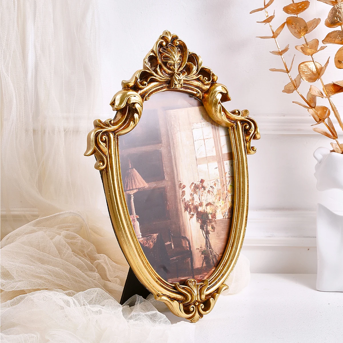 1PC, European classical lace-patterned decorative photo frame, placed on the desktop, suitable for home decoration photos