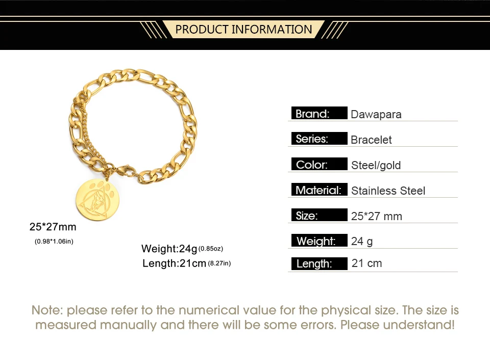 Dawapara Tier Wolf Klaue Therian Symbol Armband Figaro Kette 21 cm Männer Armband Schutz Amulett Edelstahl Schmuck – Detail 2