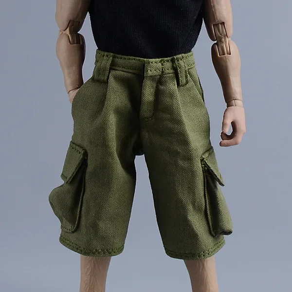 Männlicher Soldat im Maßstab 1:12, trendige Arbeitskleidung, Hose, modische mittellange Hose mit Gürtel, Modell für 6-Zoll-Actionfiguren-Körper – Detail 12