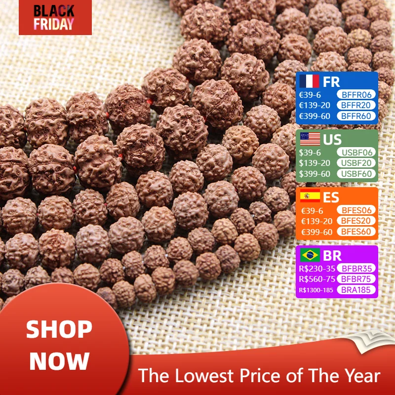 Natural Rudraksha Mala 108 Beads Wood Spacer Bead 6 8 10 12 mm Prayer Buddhist for Necklaces Jewelry Making Bracelet Accessories 1