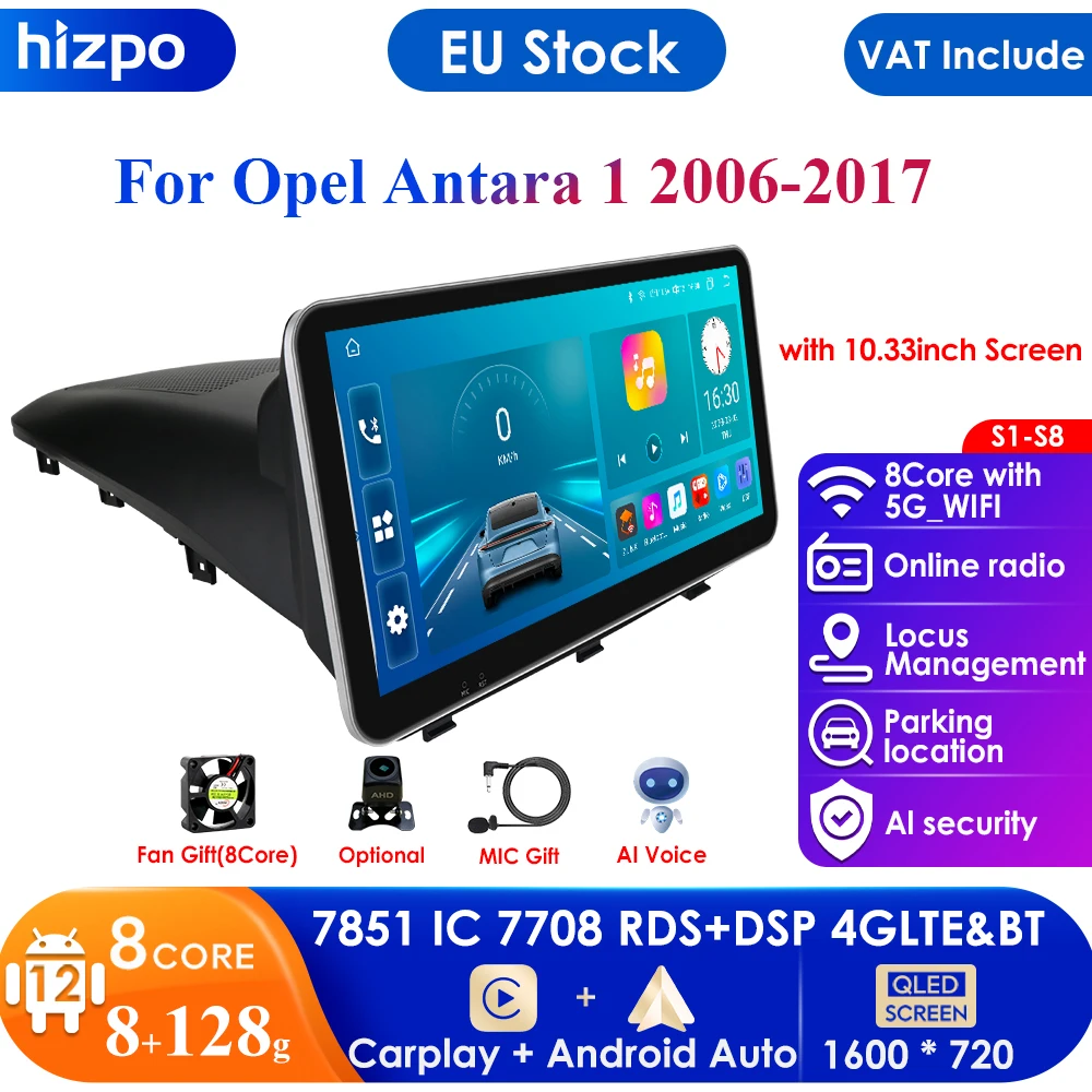 Unità Principale Del Monitor Da 10.33 Pollici Per Opel Antara 1 2006 - 2017 Autoradio Lettore Video Multimediale Carplay Auto 4G Net Rds Audio Stereo