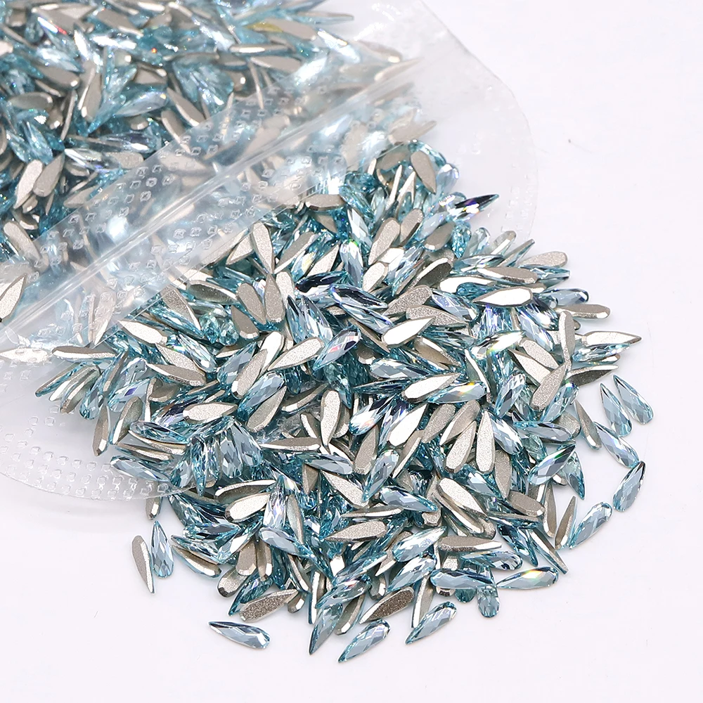 50pcs 2x6mm Wasser tropfen Nagel Strass Flatback Glas umgekehrte Kante Diamant Edelsteine 3D Glitter Nail Art Dekorationen – Detail 6